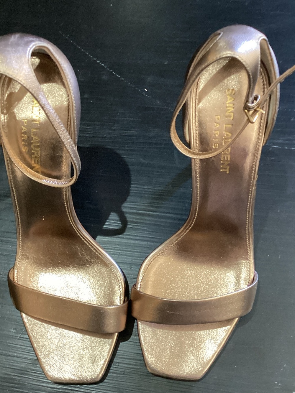 Saint Laurent Bronze Metallic Strappy Heels